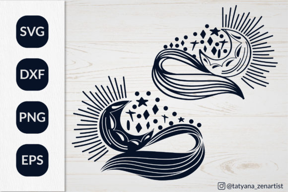Crescent Moon Svg, Mystical Linear Moon
